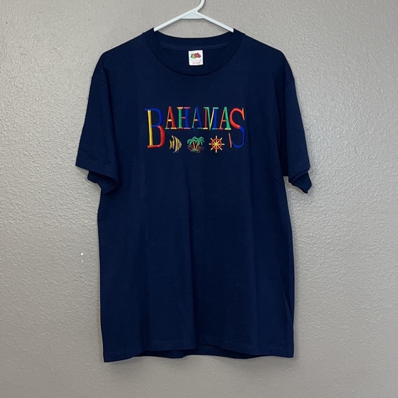 Fruit of the Loom Heavy Cotton Embroidered Bahamas Blue Tee Shirt Large Blue - Picture 2 of 7